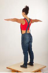 Whole body modeling pose blue jeans red singlet of Rebecca